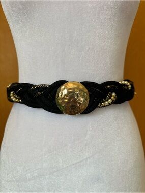 Vintage Rope Belt with Hammered Gold Medallion